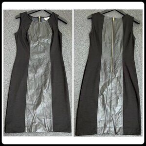 ECI Black Fitted Sheath Dress Vegan Leather Detail sz 4